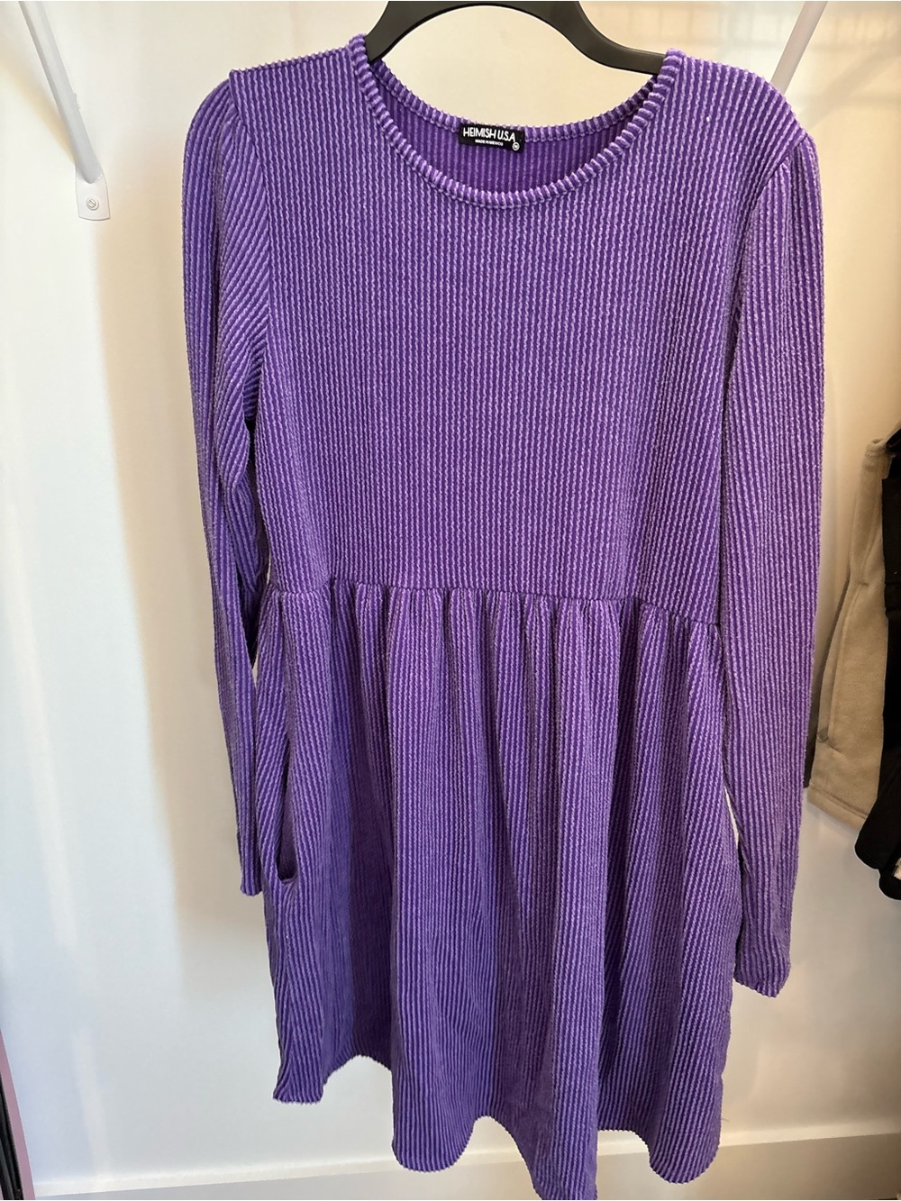 2 H&M Purple and Navy Long-Sleeve Ribbed Dress